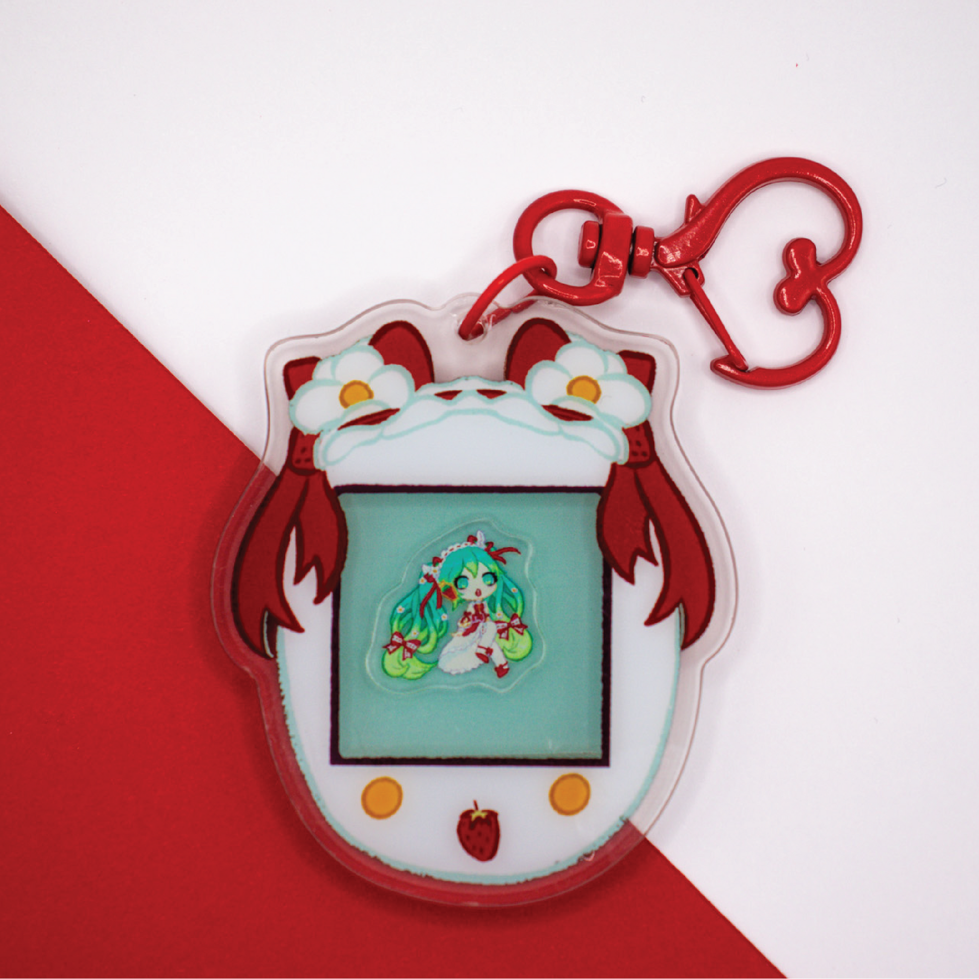 Strawberry Miku Tamagotchi Keychain