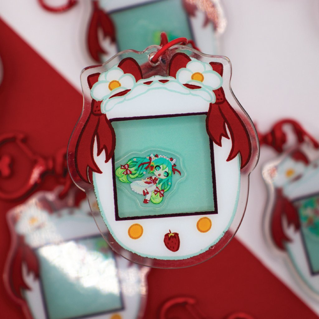 Strawberry Miku Tamagotchi Keychain